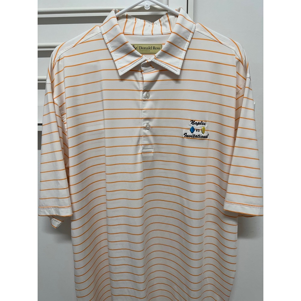 Donald Ross Sportswear Mens Orange Striped Naples VS Invitational Golf Polo L